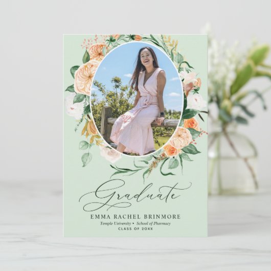 Botanische Boho Green Foto Afstuderen Aankondiging (Staand voorkant)