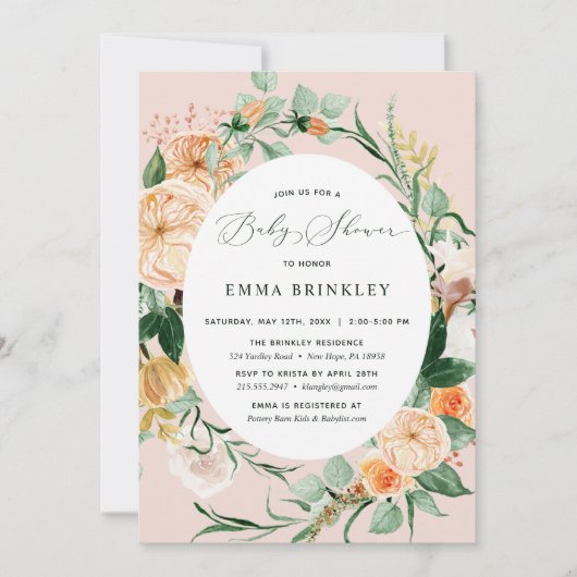 Botanische Boho Greenery Blush Pink Baby shower Kaart (Voorkant)