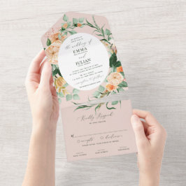 Botanische Boho Greenery Blush Pink Floral Wedding All In One Uitnodiging