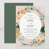 Botanische Boho Greenery Blush Pink Floral Wedding Kaart (Voorkant / Achterkant)