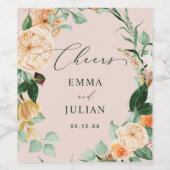 Botanische Boho Greenery Blush Pink Wedding Favor Wijn Etiket (Enkel label)