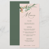 Botanische Boho Greenery Blush Pink Wedding Menu (Voorkant / Achterkant)