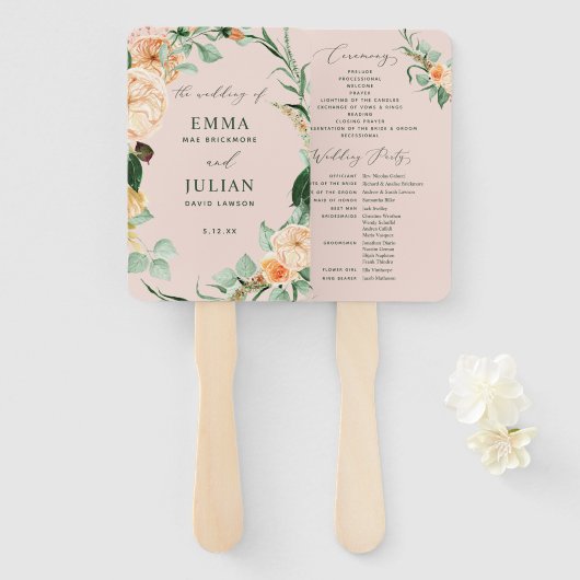 Botanische Boho Greenery Blush Pink Wedding Progra Handwaaier (Voorkant en achterkant)