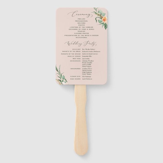 Botanische Boho Greenery Blush Pink Wedding Progra Handwaaier (Achterkant)