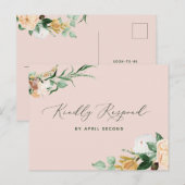 Botanische Boho Greenery Blush Pink Wedding RSVP Uitnodiging Briefkaart (Voorkant / Achterkant)