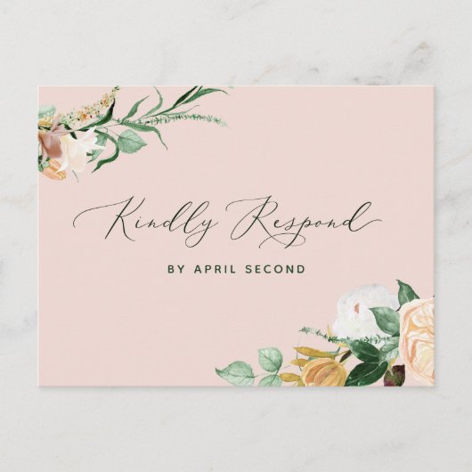 Botanische Boho Greenery Blush Pink Wedding RSVP Uitnodiging Briefkaart (Voorkant)