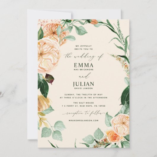 Botanische Boho Greenery Elegant Peach Wedding Kaart (Voorkant)