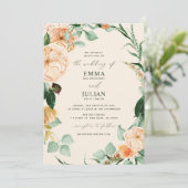 Botanische Boho Greenery Elegant Peach Wedding Kaart (Staand voorkant)