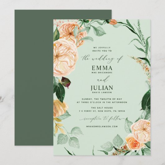 Botanische Boho Greenery Elegant Sage Green Weddin Kaart (Voorkant / Achterkant)