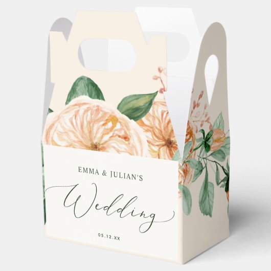 Botanische Boho Greenery Floral Peach Wedding Bedankdoosjes (Geopend)