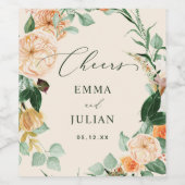 Botanische Boho Greenery Floral Peach Wedding Favo Wijn Etiket (Enkel label)