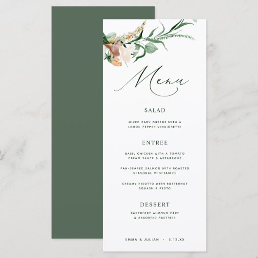Botanische Boho Greenery Neutral Green Wedding Men Menu (Voorkant / Achterkant)