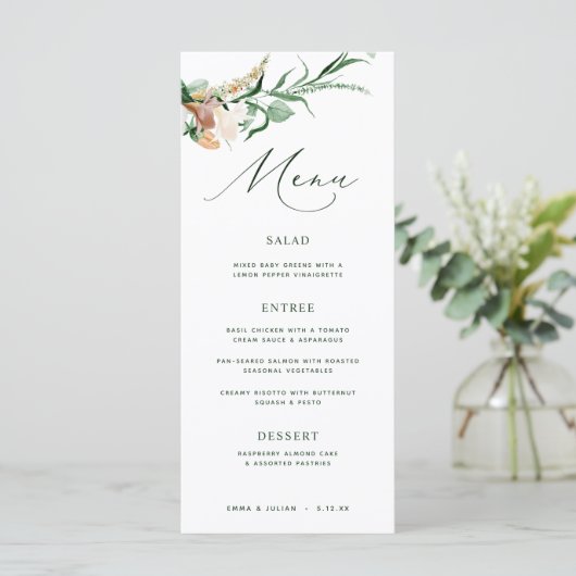 Botanische Boho Greenery Neutral Green Wedding Men Menu (Staand voorkant)