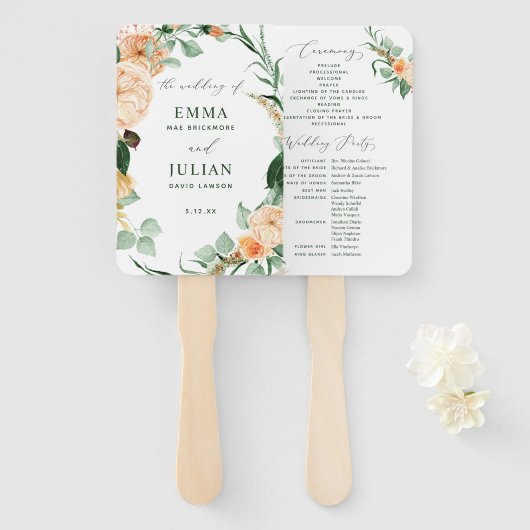 Botanische Boho Greenery Neutral Wedding Programme Handwaaier (Voorkant en achterkant)