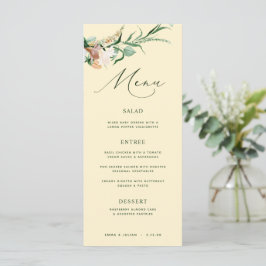 Botanische Boho Greenery Pastel Yellow Wedding Men Menu