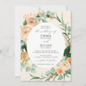 Botanische Boho Greenery Peach Bloom Floral Weddin Kaart (Voorkant)