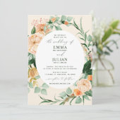 Botanische Boho Greenery Peach Bloom Floral Weddin Kaart (Staand voorkant)