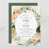Botanische Boho Greenery Peach Bloom Floral Weddin Kaart (Voorkant / Achterkant)