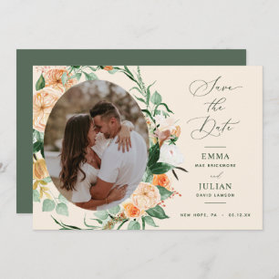 Botanische Boho Greenery Peach Neutral Floral Save The Date