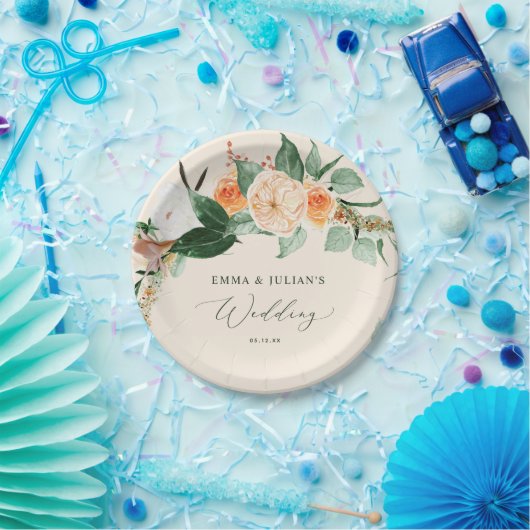 Botanische Boho Greenery Peach Personalized Weddin Papieren Bordje (Feest)