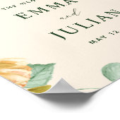 Botanische Boho Greenery Peach Weddenschap Welkoms Poster (Hoek)