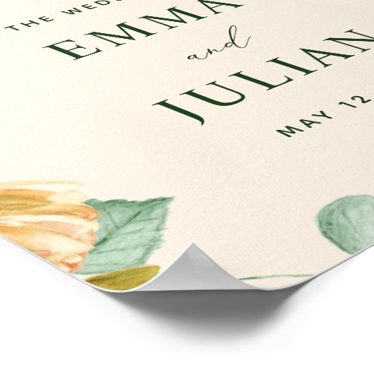 Botanische Boho Greenery Peach Weddenschap Welkoms Poster (Hoek)