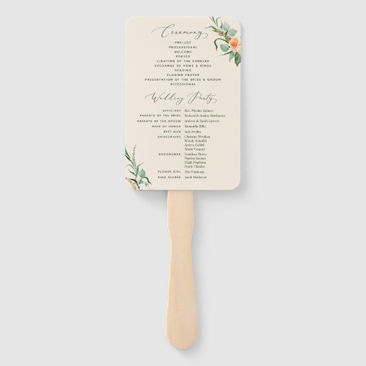 Botanische Boho Greenery Peach Wedding Programme Handwaaier (Achterkant)
