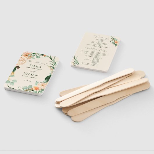 Botanische Boho Greenery Peach Wedding Programme Handwaaier (Niet-gemonteerd)