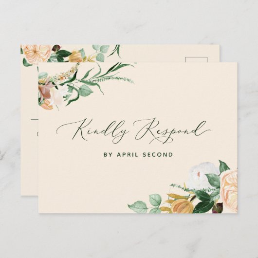 Botanische Boho Greenery Peach Wedding RSVP Antwoo Uitnodiging Briefkaart (Voorkant / Achterkant)