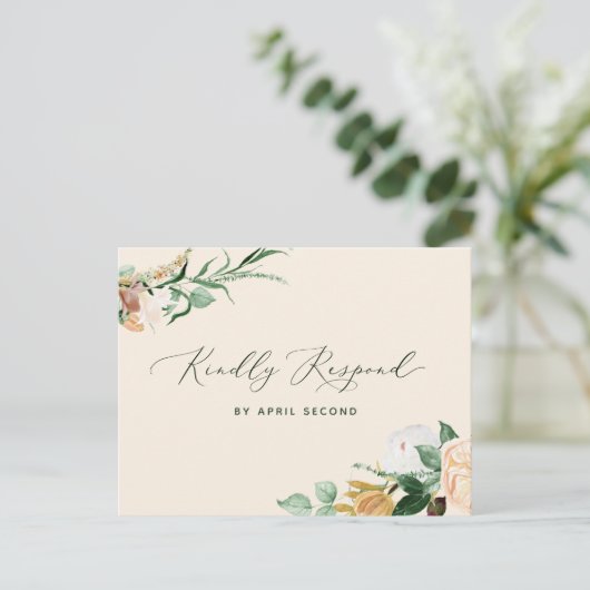 Botanische Boho Greenery Peach Wedding RSVP Antwoo Uitnodiging Briefkaart (Staand voorkant)