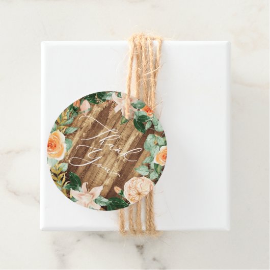 Botanische Boho Greenery Rustic Wood Dank u Bedankjes Labels (In situ)