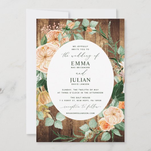 Botanische Boho Greenery Rustic Woodgrain Wedding Kaart (Voorkant)