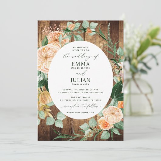 Botanische Boho Greenery Rustic Woodgrain Wedding Kaart (Staand voorkant)