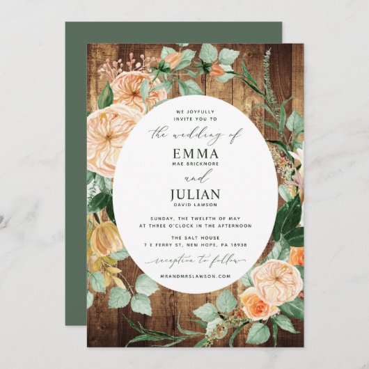 Botanische Boho Greenery Rustic Woodgrain Wedding Kaart (Voorkant / Achterkant)