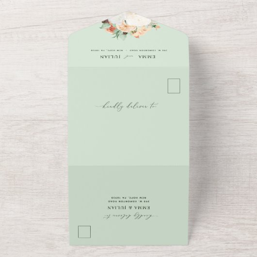 Botanische Boho Greenery Sage Pastel Floral Weddin All In One Uitnodiging (Buitenkant)