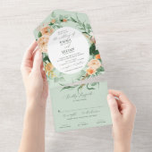 Botanische Boho Greenery Sage Pastel Floral Weddin All In One Uitnodiging (Afscheurbaar)
