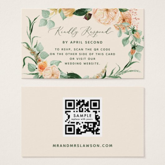 Botanische Boho Greenery Wedding QR Code RSVP Card Visitekaartje (Voorkant /achterkant)