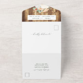 Botanische Boho Greenery Woodgrain Rustic Wedding All In One Uitnodiging (Buitenkant)