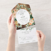 Botanische Boho Greenery Woodgrain Rustic Wedding All In One Uitnodiging (Afscheurbaar)