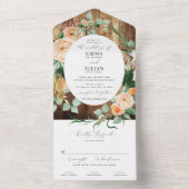Botanische Boho Greenery Woodgrain Rustic Wedding All In One Uitnodiging (Binnen)