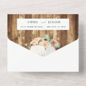 Botanische Boho Greenery Woodgrain Rustic Wedding All In One Uitnodiging (Achterkant)