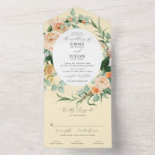 Botanische Boho Greenery Yellow Floral Wedding All In One Uitnodiging (Binnen)