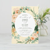 Botanische Boho Greenery Yellow Floral Wedding Kaart (Staand voorkant)