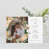 Botanische Boho Groene Rustieke Schuur Houten Foto Save The Date (Staand voorkant)