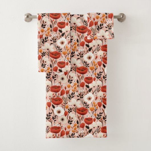 Botanische Boho Herfst Wildflower Meadow Pattern Bad Handdoek (Insitu)