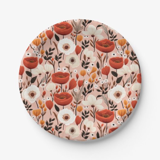 Botanische Boho Herfst Wildflower Meadow Pattern Papieren Bordje (Voorkant)