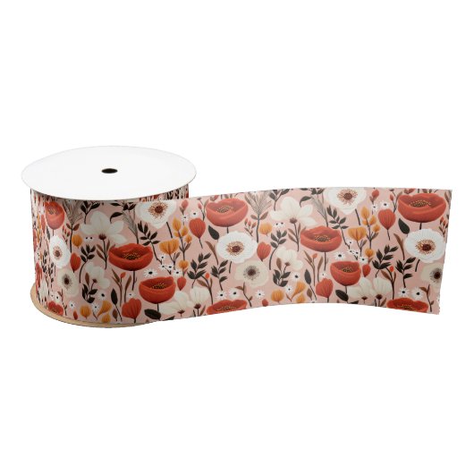 Botanische Boho Herfst Wildflower Meadow Pattern Satijnen Lint (Spoel)