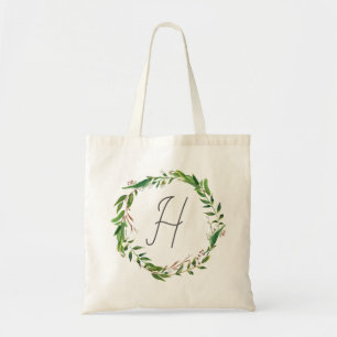 Botanische Boho Laurel Wreath Monogram Tote Bag