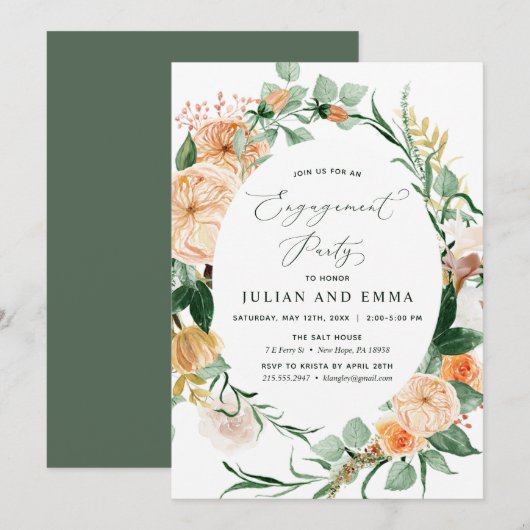 Botanische Boho Neutral Greenery Engagement Party Kaart (Voorkant / Achterkant)