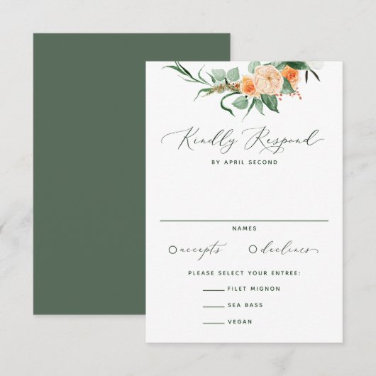 Botanische Boho Neutral Greenery Floral Wedding RSVP Kaartje (Voorkant / Achterkant)